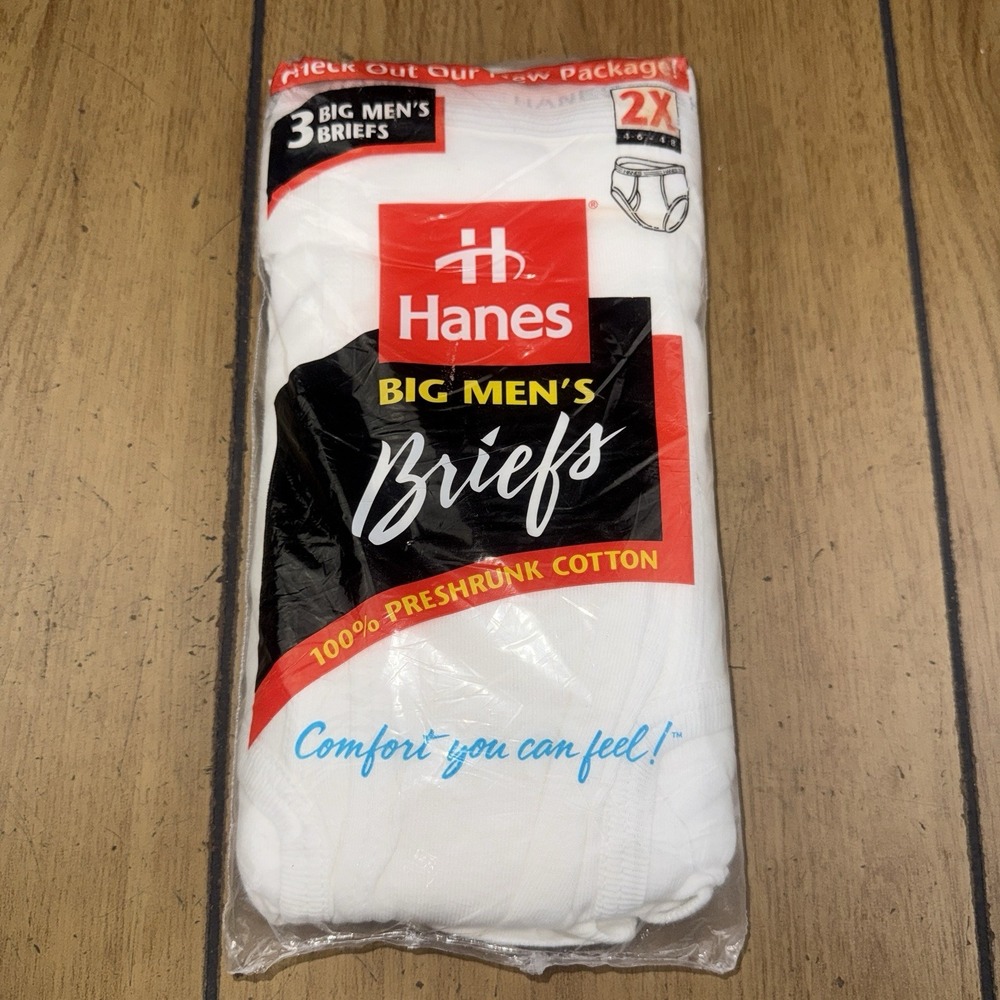 Vintage 1996 Hanes Men's Briefs Underwear Size 2X (48-50)Pack of 3 New Old Stock